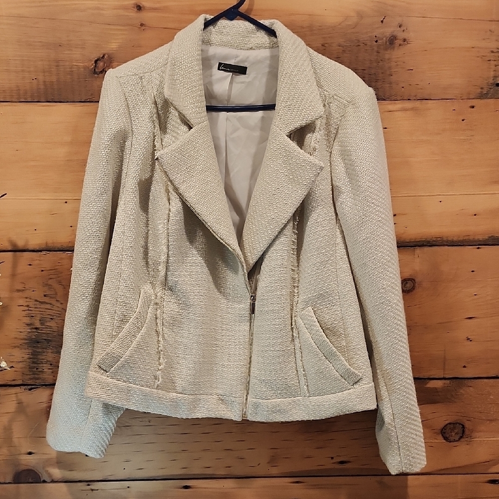 Lane Bryant Cream Textured Tweed Blazer Jacket